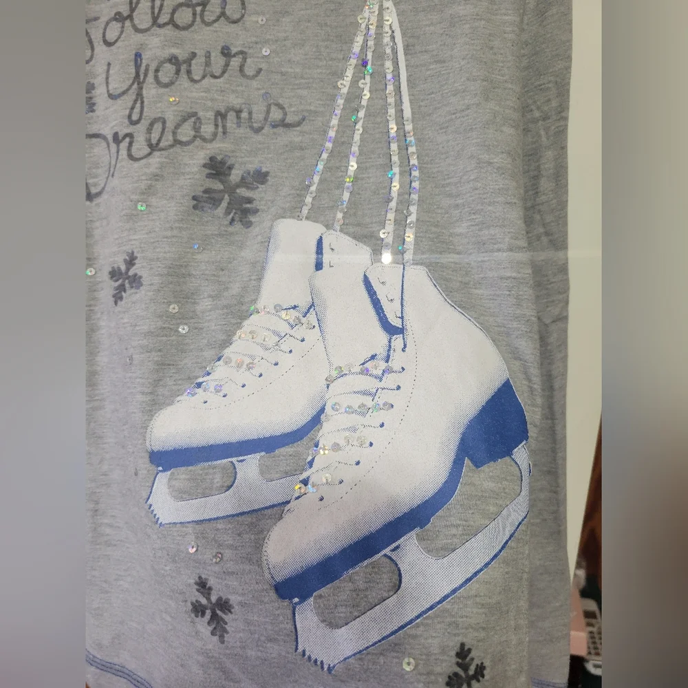 Justice Gray Shirt with Sequin Ice Skates Detail 10